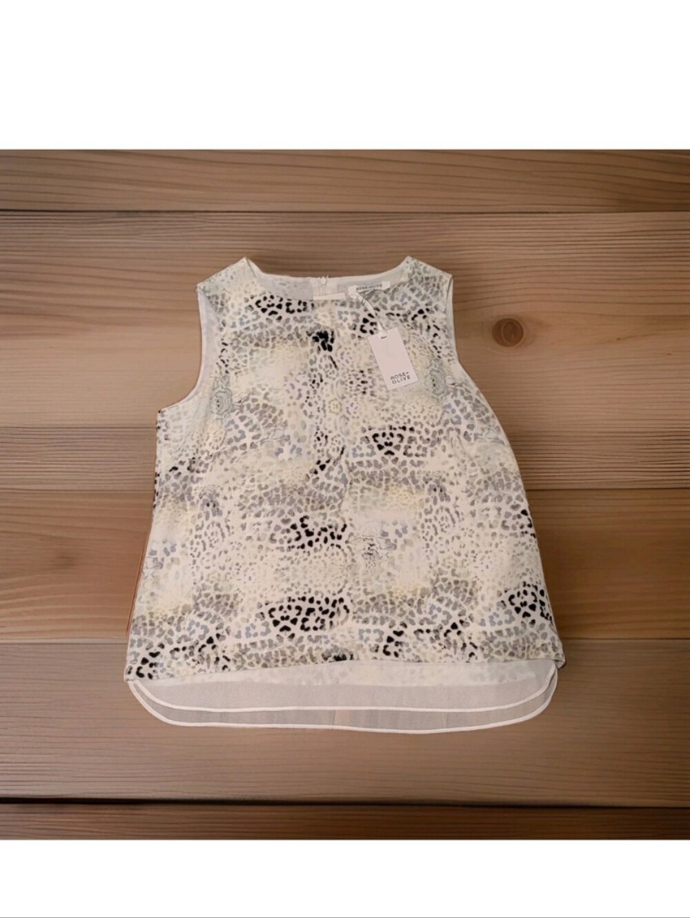 Rose Olive Womens Large Snakeskin Animal Print Tank Blouse Sheer Chiffon Hem NWT